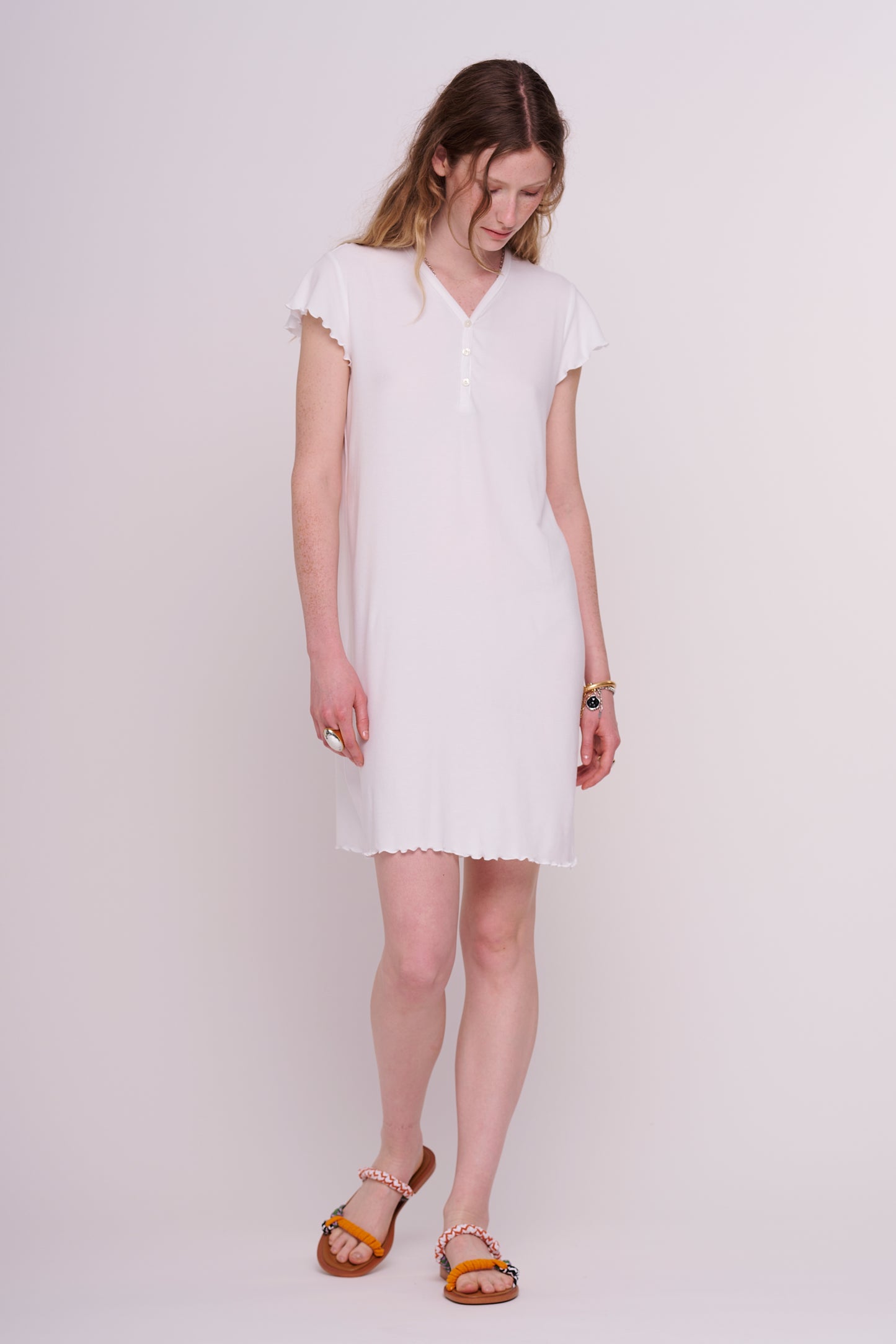 soft rib dress with buttons