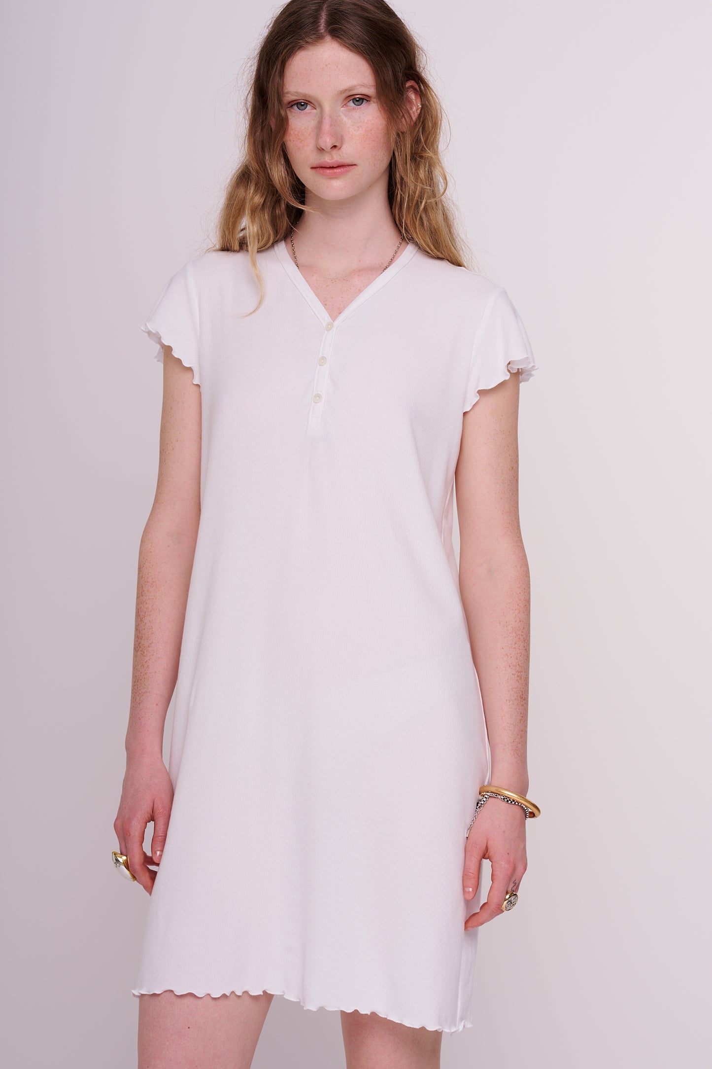 soft rib dress with buttons