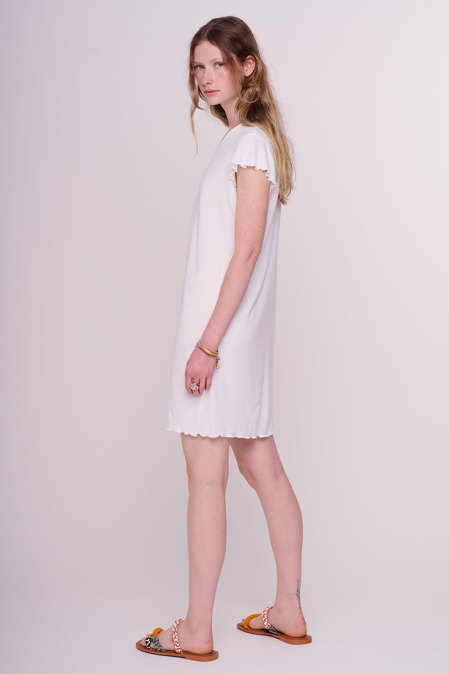 soft rib dress with buttons