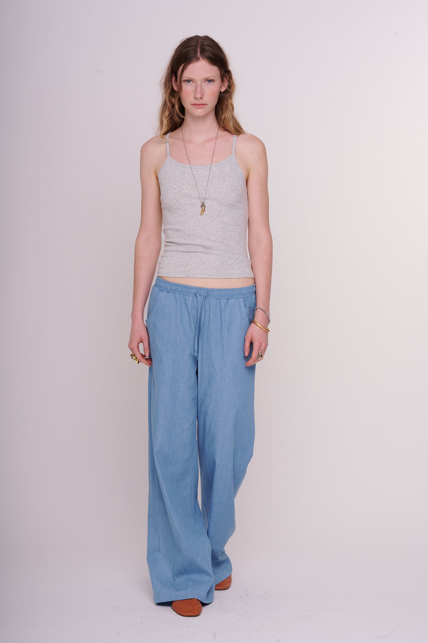 cotton denim straight pants