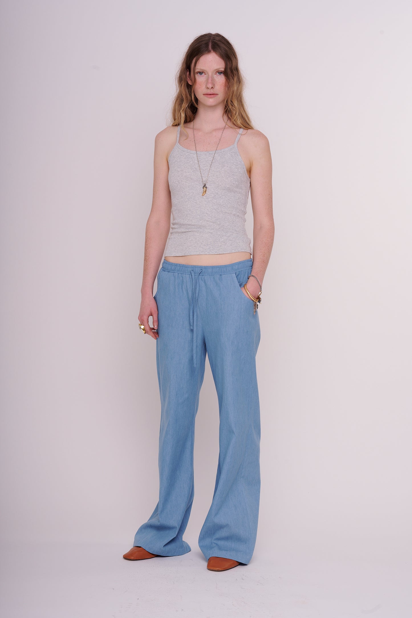 cotton denim straight pants