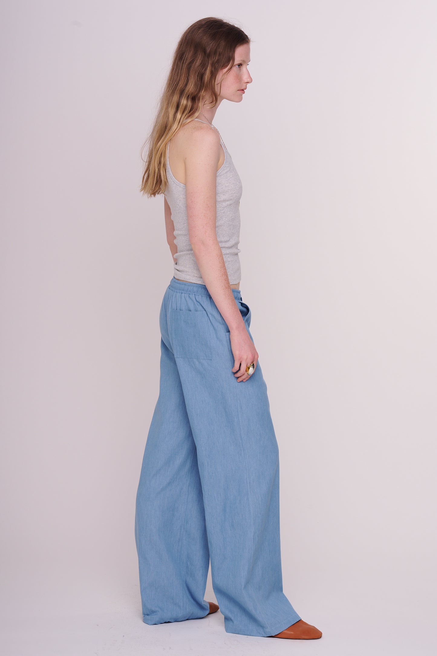 cotton denim straight pants