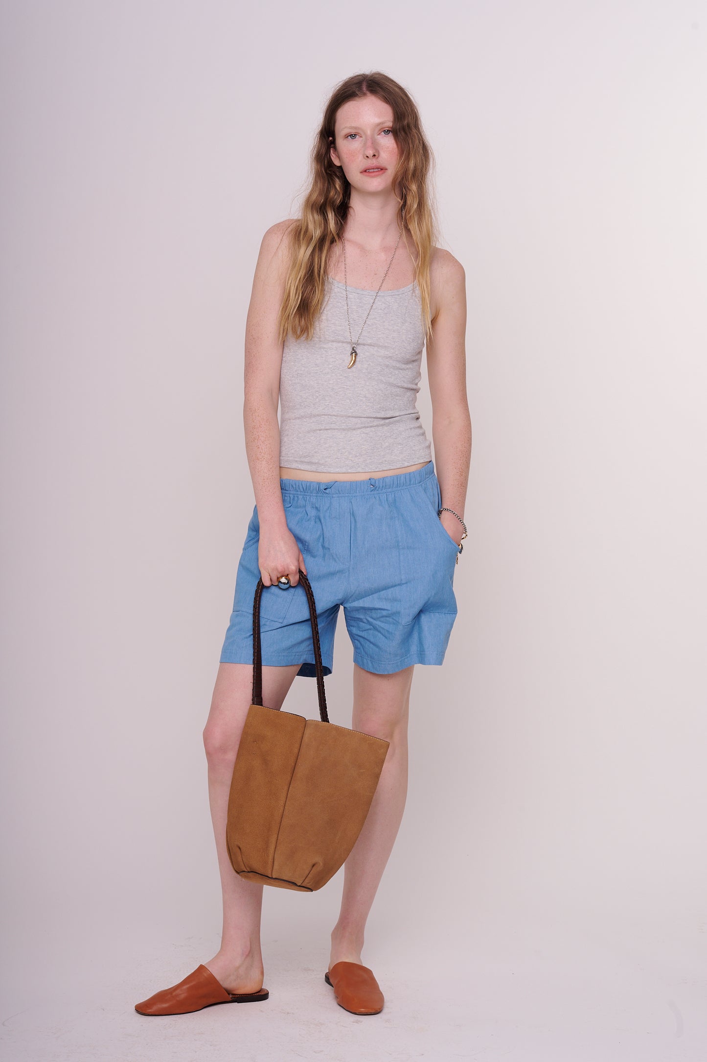 cotton denim straight shorts