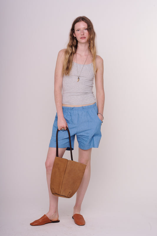 cotton denim straight shorts