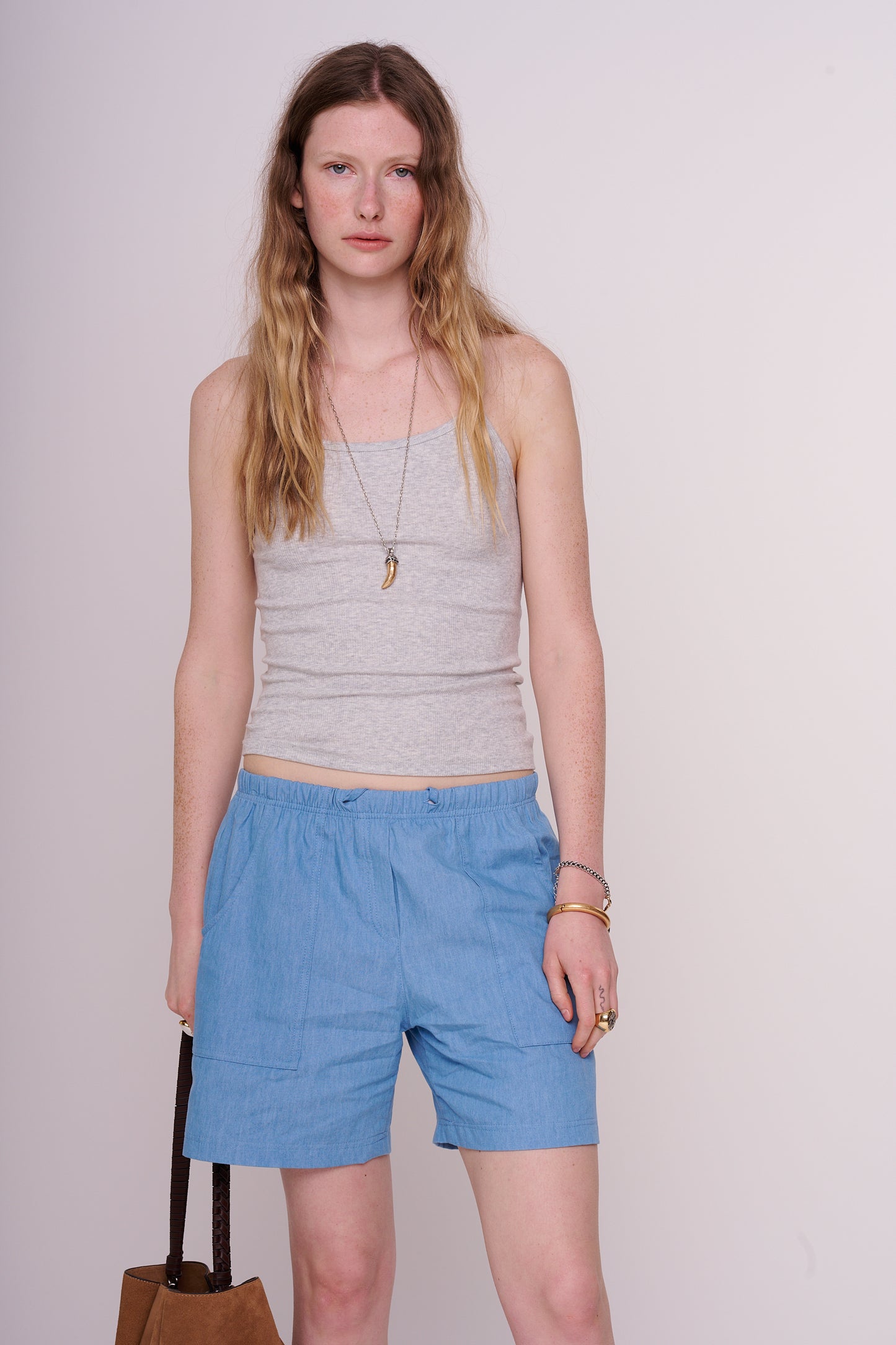 cotton denim straight shorts