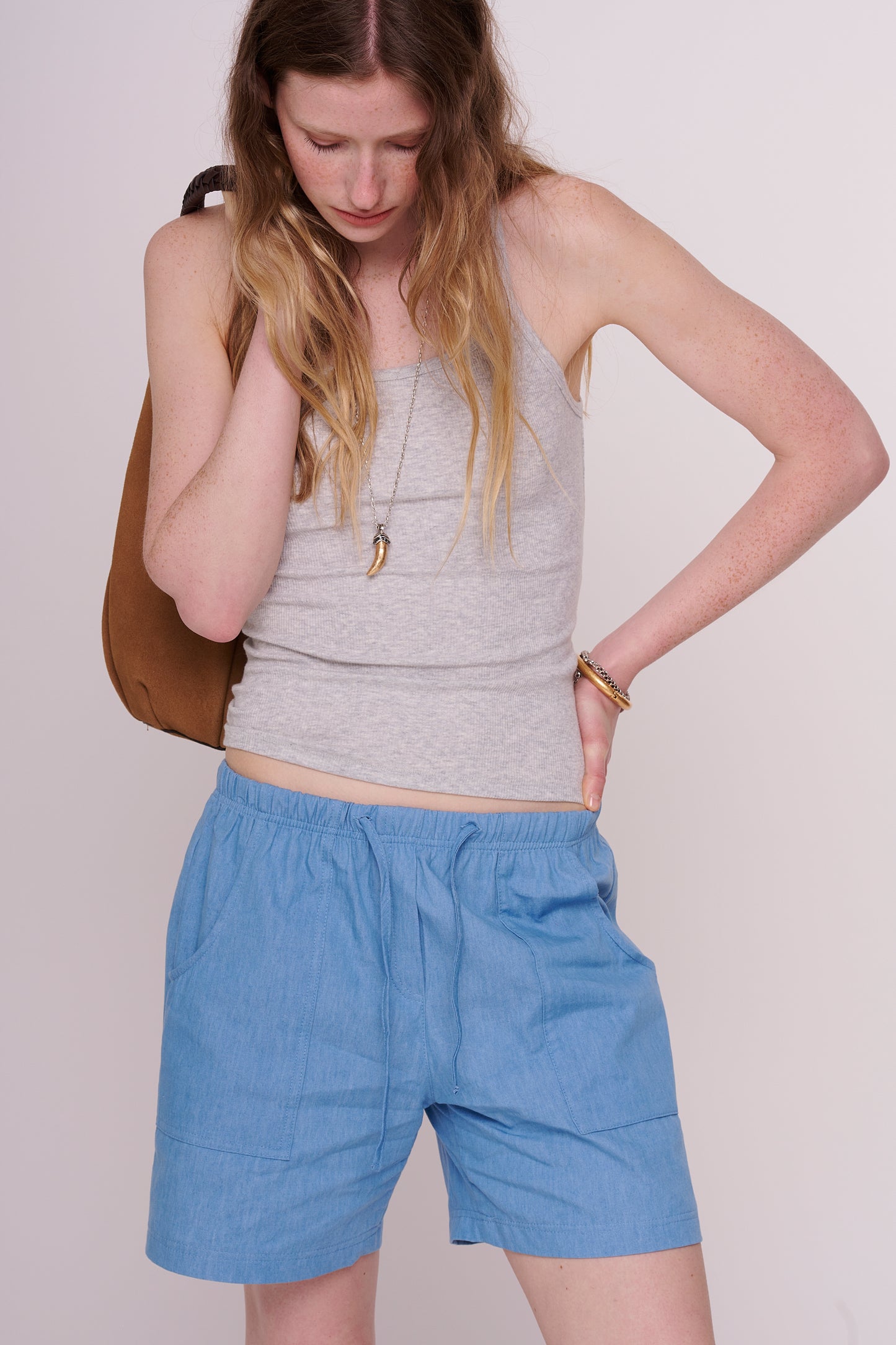 cotton denim straight shorts