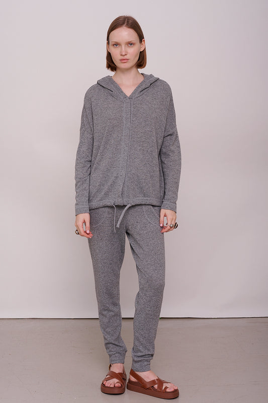 knit jacket with buttons and hood