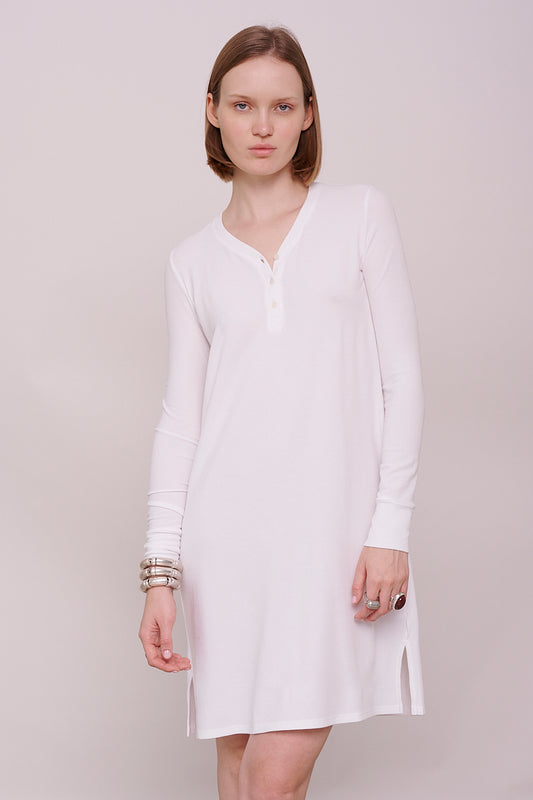 soft rib dress with buttons